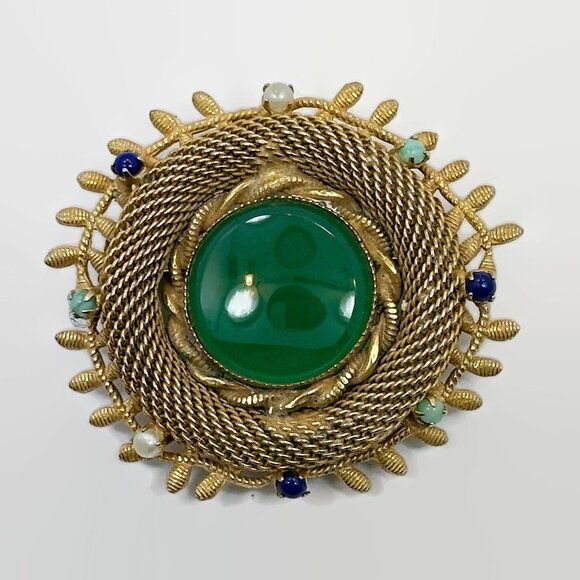 Jewelry - Vintage Brooch, Original by Robert, 50s, Gold Tone, MCM, Pendant, Woven Mesh